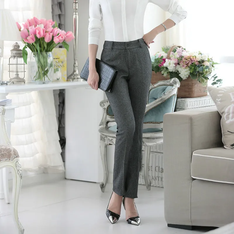 Women High Waist Formal Pants Office Lady Work Trousers Fashion Casual Pocket Pants Female 2018