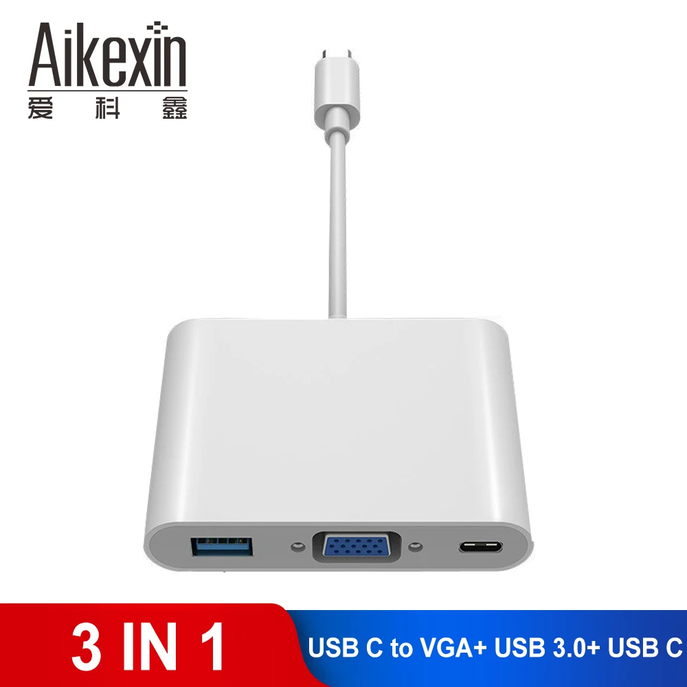 Aikexin концентратор USB Type C к VGA адаптер многопортовый 3 1 женский с зарядкой и видео