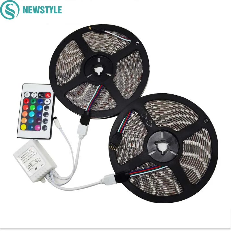 2*5M 10M LED Strip RGB 5050 SMD DC12V 60LEDs/M Light Outdoor Strips Lighting with 24 Keys IR Remote Controller