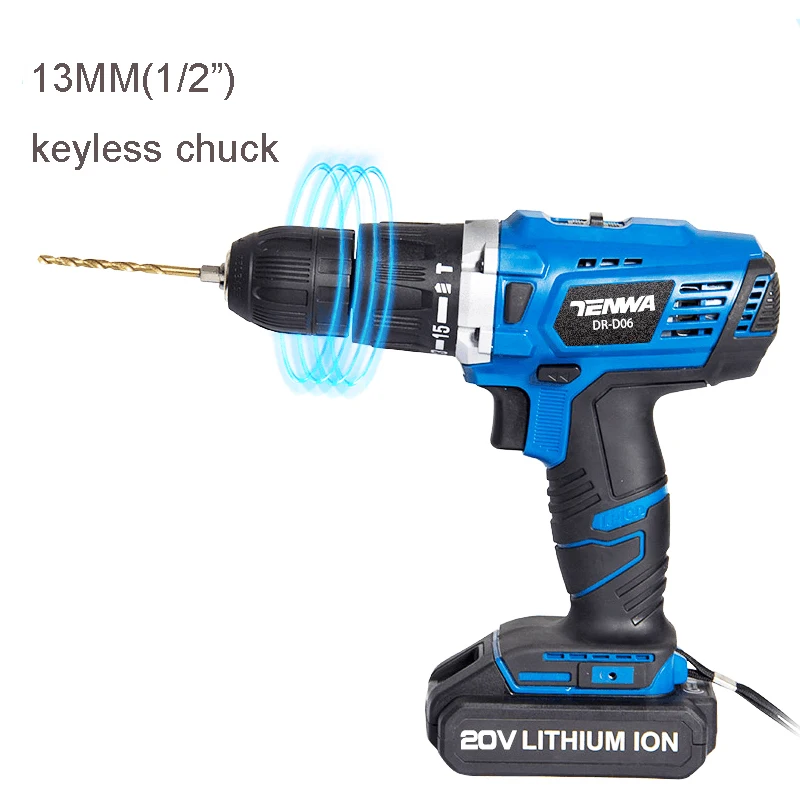 TENWA 20V ударная Аккумуляторная дрель литиевая батарея Зарядка штепсельная
