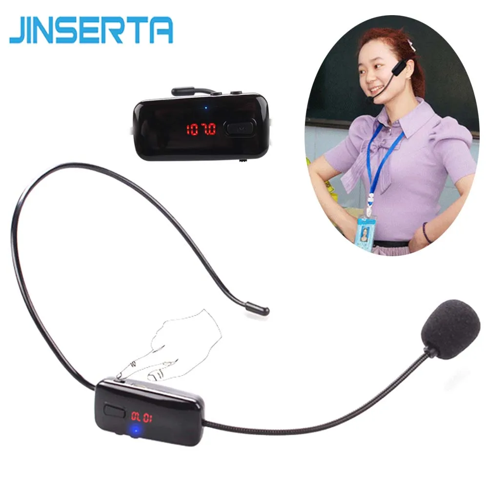 

JINSERTA Wireless FM Microphone Headset MIC Voice Amplifier FM Transmitter 87.5-108MHz with Rechargeable battery for Teaching