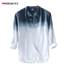 Новая весенняя рубашка Мужская льняная хлопковая рубашка с рукавом три четверти для мужчин стоячий воротник Удобная рубашка Азиатский размер m-xxxl