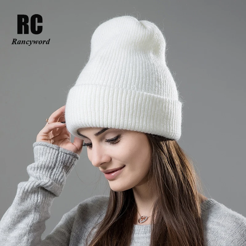 

[Rancyword] Hot Selling Winter Skullies Thicker Warm Hat For Women Wool Knitted Hat Beanies Cap Solid Color Sets Headgear RC1232