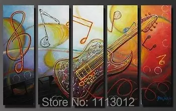 

100% Hand Painted Music Guitar Oil Painting High Quality 5 Pcs Sets On Canvas Home Decoration Modern Picture For Living Room