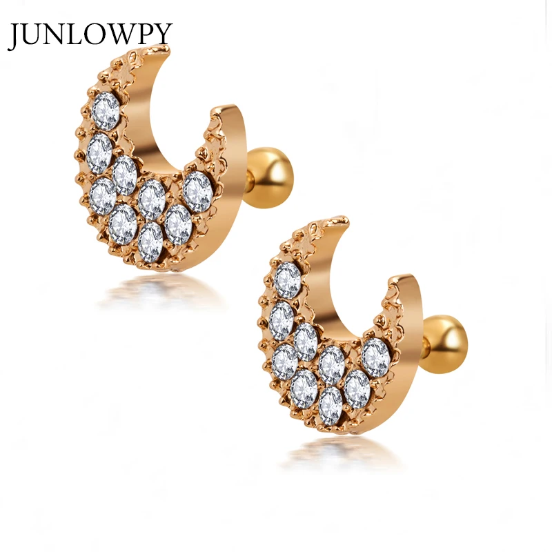 

JUNLOWPY CARTILAGE Bar Tragus Helix Piercing Ear Stud Zircon Moon Flower Body Jewelry Earring Punk Fashion Party Studs