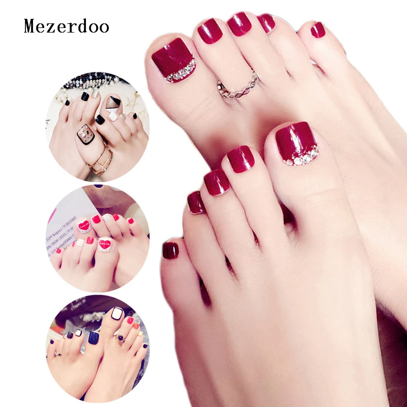 

24 Pcs/Set Fresh Style Toe Fake Nails 3D Foot Full Toes Nail Art Tips False Nails for Lady Girls Toenails Press on Nail