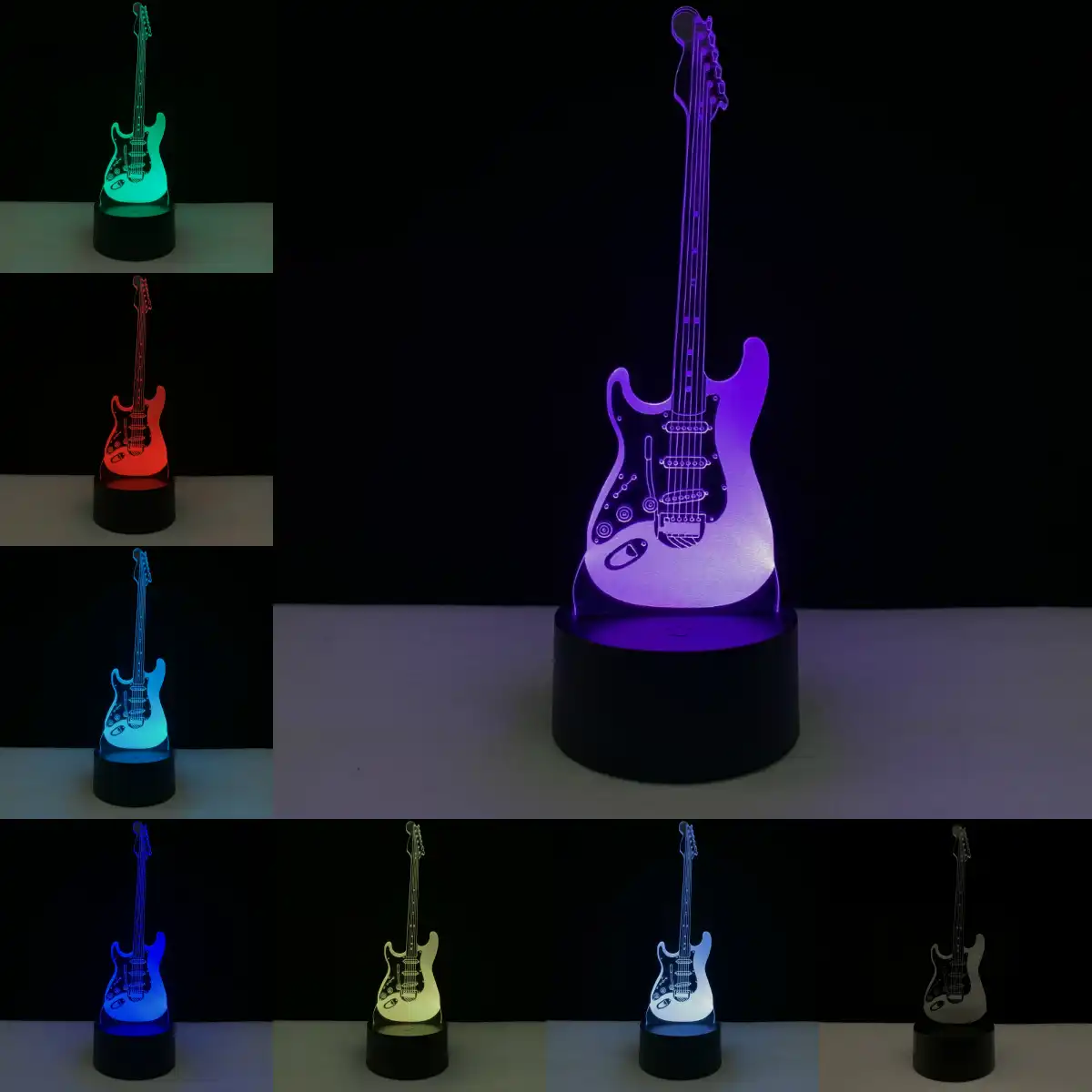 FERZA home LED Three Dimension Decorative Guitar Desk Lamp 5 Color Can Be Changed Button Switch Micro Charging Bluetooth Speaker Aesthetic Light,Multicolour Ambient Light