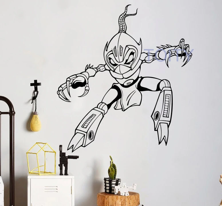 Best Cartoon Robot Warrior Wall Vinyl Decal Cyber Ninja Sticker Nursery Home Interior Bedroom Children #039;s Room Mural H62cm x W57cm