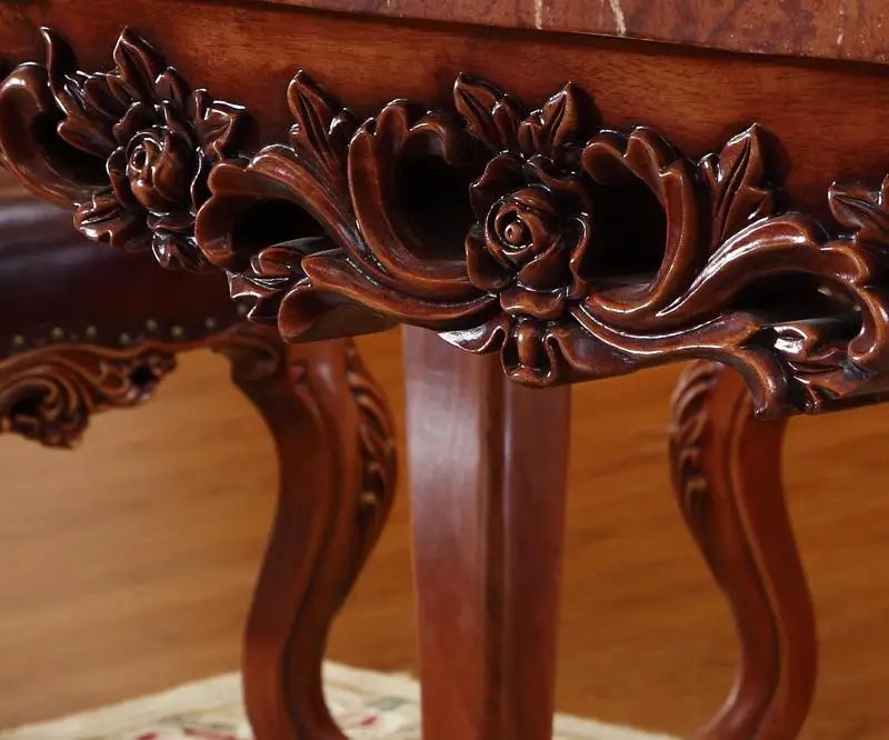 Elegant Dining Table, Marble Table, High Grade Solid Wood Carving Rectangular Dining Table Furniture