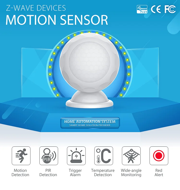 Home Security Z-wave Plus Infrared PIR Motion Sensor Detector+Temperature Sensor Home Automation Battery Operated Alarm System