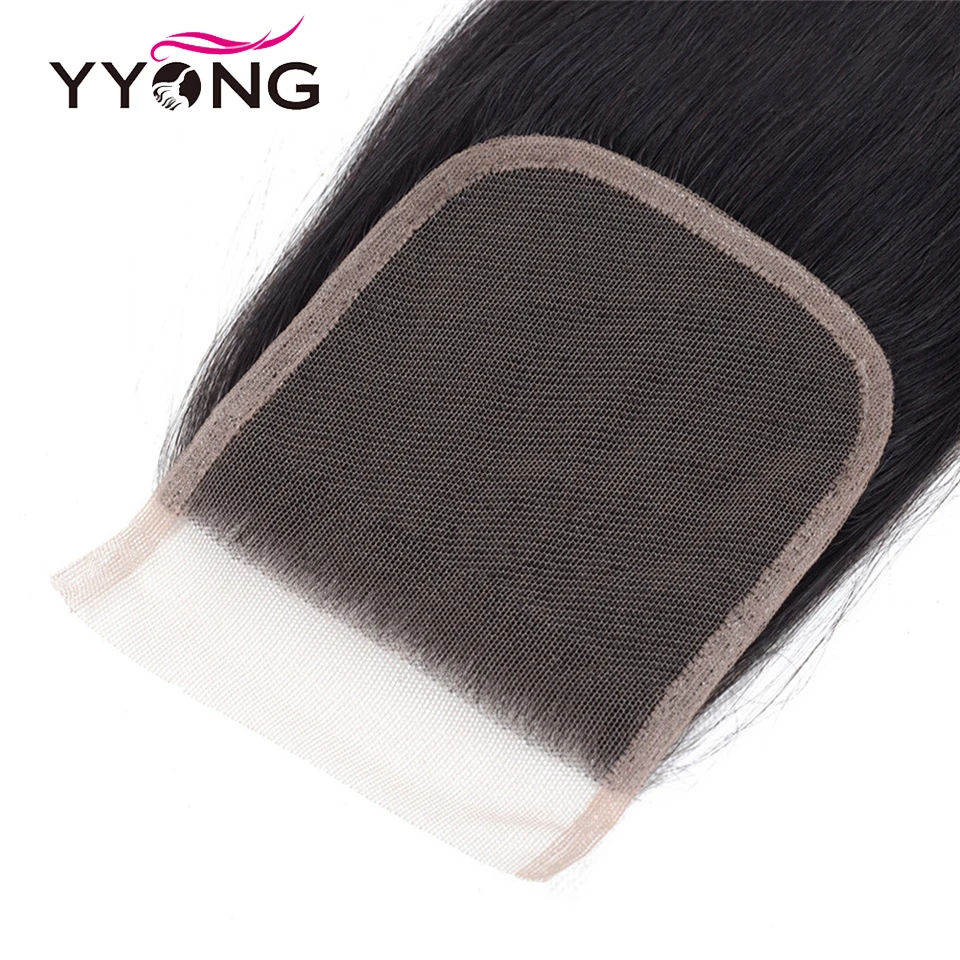 Yyong Straight Hair Bundles With Closure Brazilian Hair Weave 3 Bundles Non Remy Human Hair Bundles With Closure Hair Extension