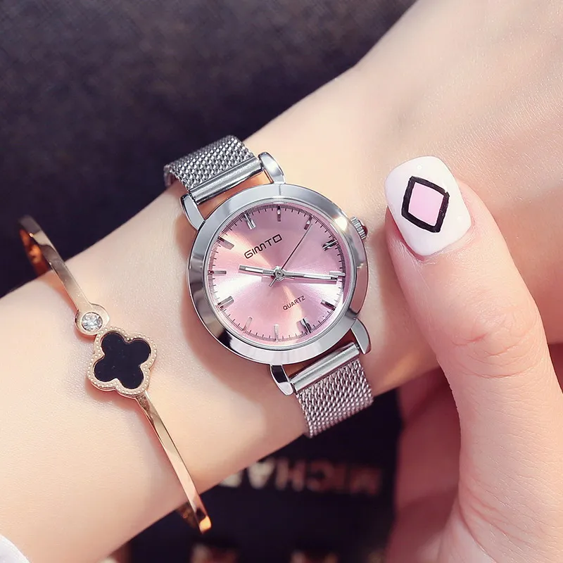 GIMTO Mini Dress Women Watches Silver Brand Quartz Ladies Watch Fashion