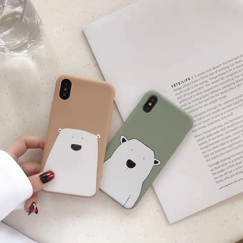 

White Bear Cover pattern case For iPhone X Case Silicone Soft Anti-Knock Case For iPhone 6 6S 7 8 Plus Case Cute Thick Coque