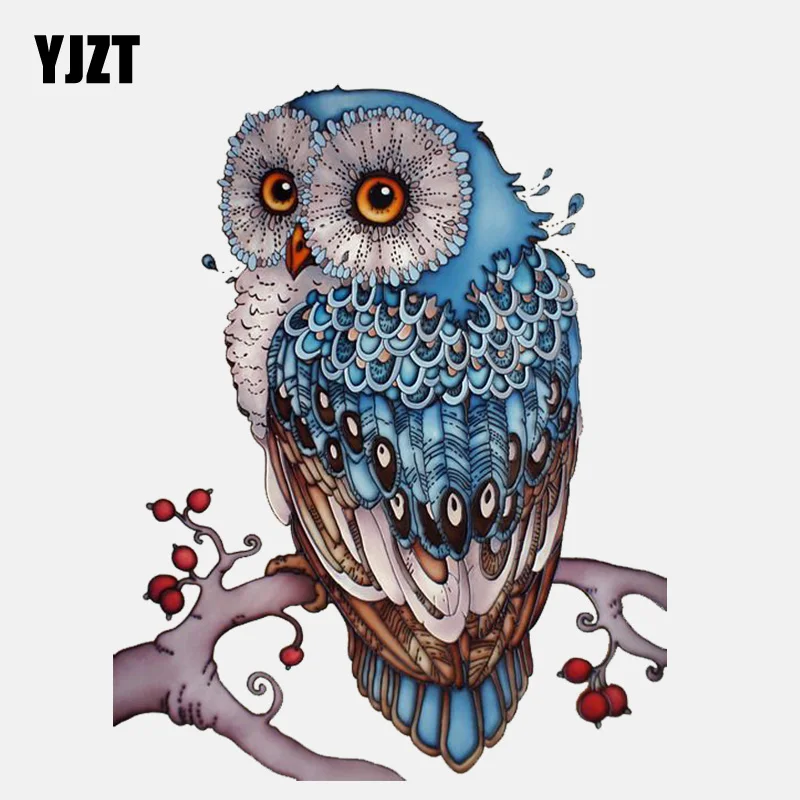 

YJZT 12.4CM*15.6CM Interestingly Hand-painted Blue Owl PVC Car Sticker 11-01326