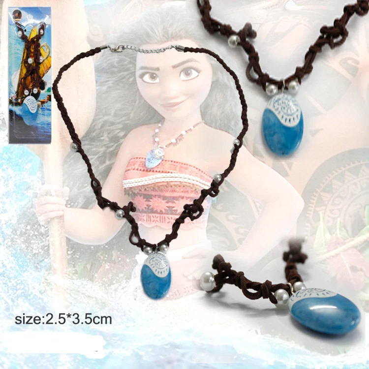 1PC Moana Ocean Rope Chain Necklaces Blue Stone Necklaces & Pendants Leather Suede Choker Necklace for women Girls jewelry