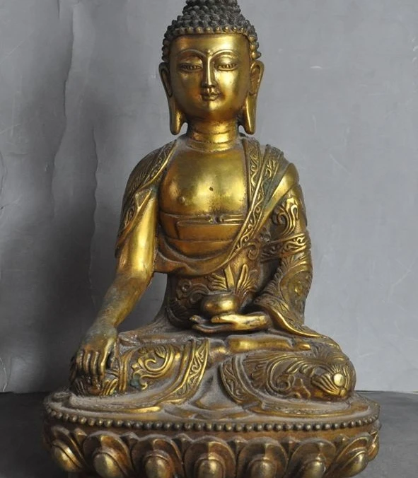 

11" Old Tibet Buddhism Bronze Gilt Sakyamuni Shakyamuni Medicine Buddha Statue