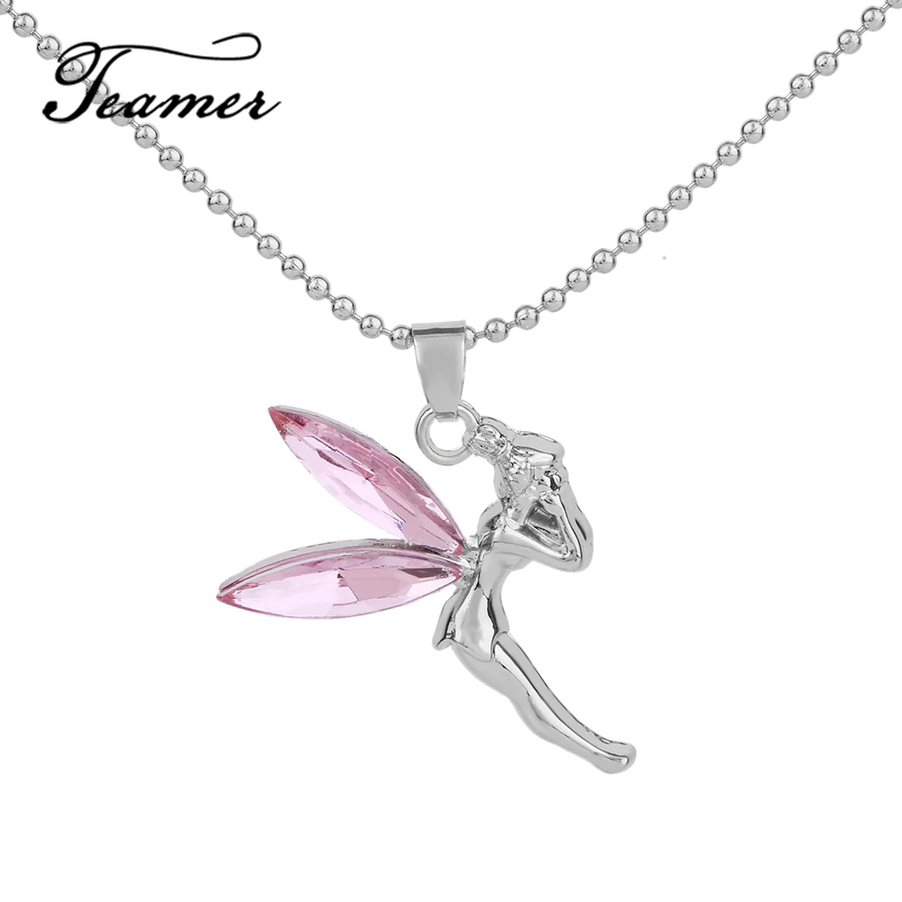 

Teamer Fairy Pink Crystal Wings Pendant Necklace for Girls Women Cute Angel Necklace Jewelry Best Gift for Friend Bead Chain
