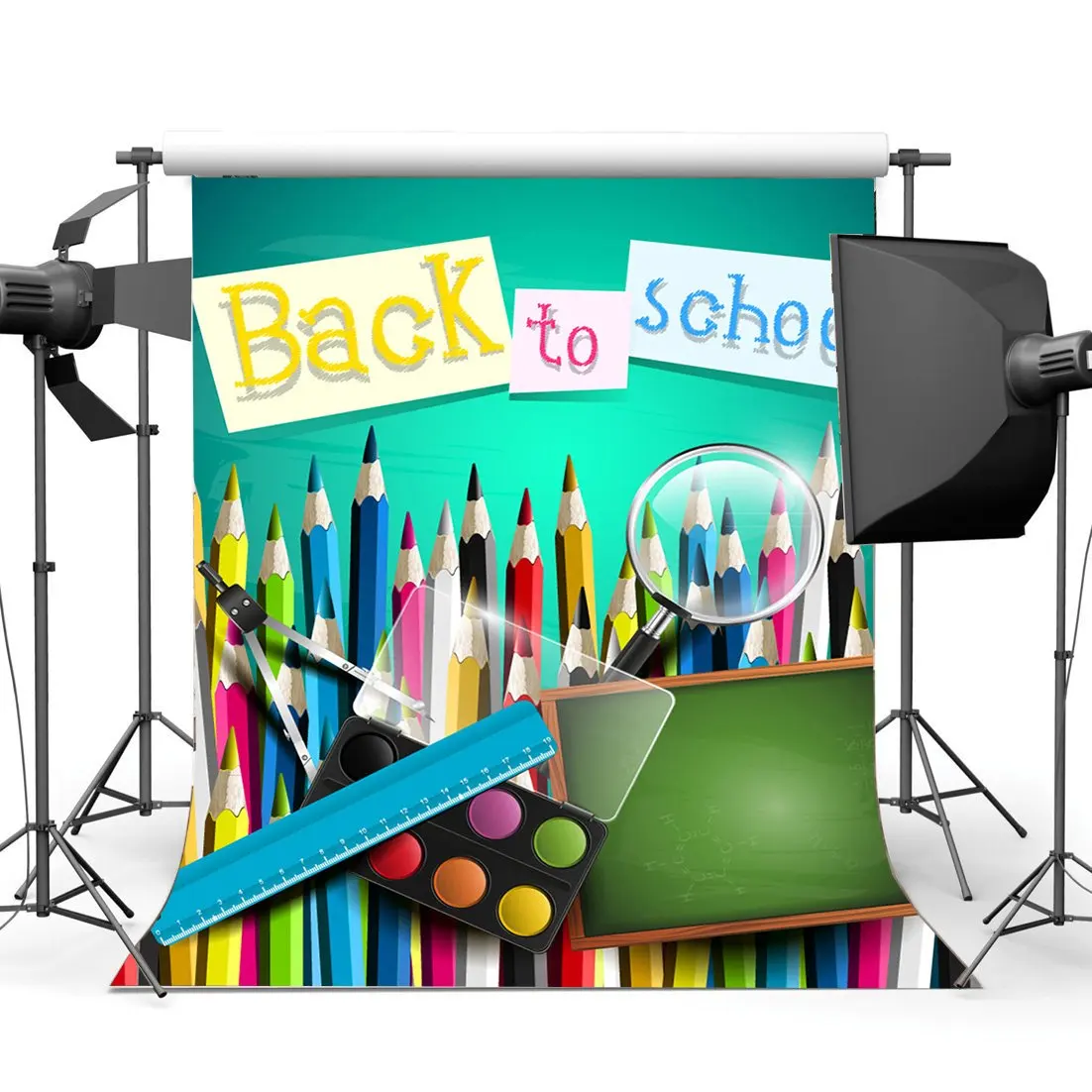Back to School Backdrop Blackboard Colorful Chalk Drawing Classroom Background for Kids Back to School Theme Party Decorations Photography Backdrops 7x5ft