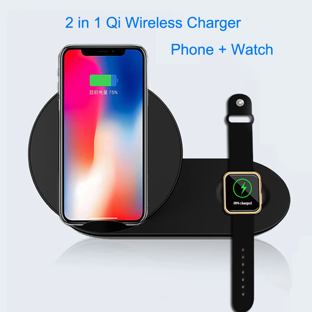 Беспроводное зарядное устройство 2 в 1 QI для iPhone X XS MAX i Watch 3 4 Samsung Gear S2 S3 S4 Note 9 |