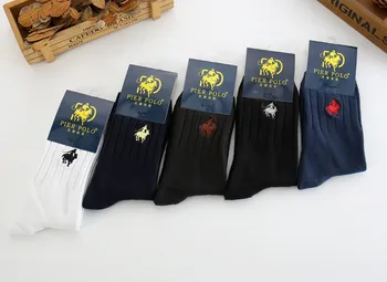 

5paris winter men socks Pure Cotton Flax In Tube Socks SCOKS Embroidered Men's Pier POLO Casual Business Socks Medias de los