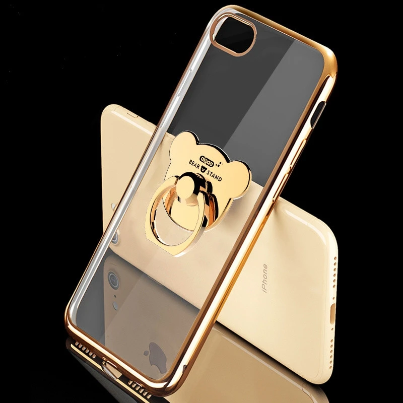 

Cute Plating Soft Silicone Case for iPhone X XS MAX XR 8 7 Plus Case with Bear Ring Holder for I Phone 6 S 6S Plus 5 5S SE Cover