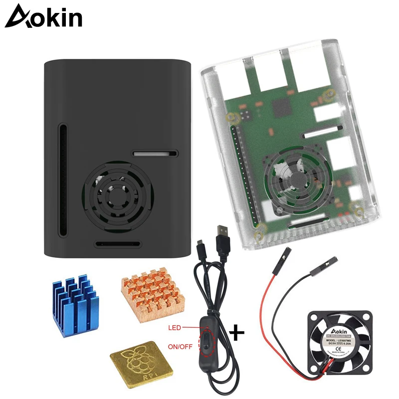 

Raspberry Pi3 Model B+ Case heatsink cooling fan Power Supply Cable Black Box Cover Shell for Raspberry Pi 3Model B + Plus