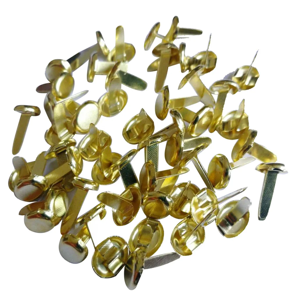 200 Pieces Gold Plated Metal Brad Paper Fastener for Scrapbooking Craft 13x8mm