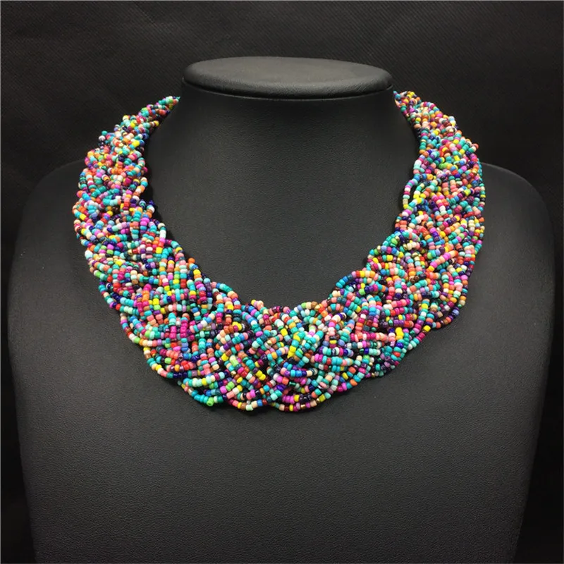 

Acrylic Beads Bohemian Necklace Women Wide Choker Necklaces Handmade Fashion Beaded Strand Boho Jewelry Collares De Acrilico