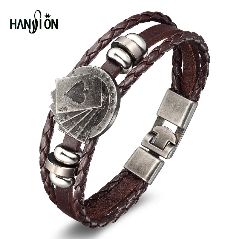 Браслет мужской Плетеный многослойный с игральными картами|men jewelry|leather braceletjewelry