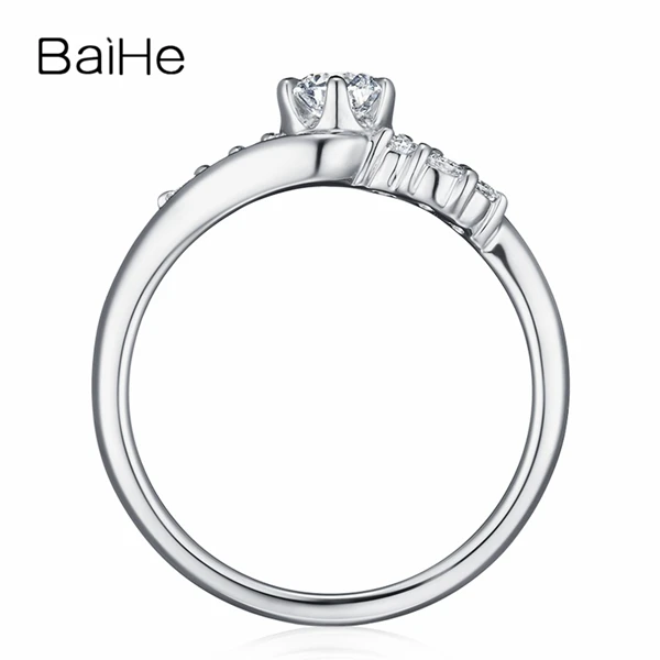 BAIHE Solid 18 К белого золота 0.20CT сертифицированных FG/SI круглая огранка из натуральной со стразами Свадебные Для женщин Мода тонкой подарок