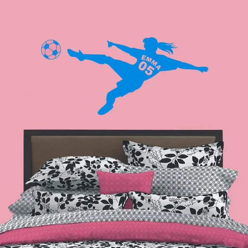 اسم شخصية الفتيات مع عدد football soccer ball فينيل جدار الشارات الفن ملصقات الحائط ل غرف الاطفال
