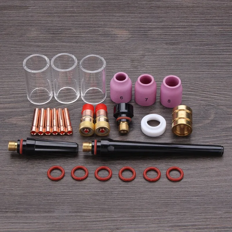 

Forgelo 25Pcs Torch Accessories 1.0mm+1.6mm / 2.4m+3.2mm TIG Welding Torch Nozzle Cup Tungsten Gas Lens Kit For TIG WP-17/18/26