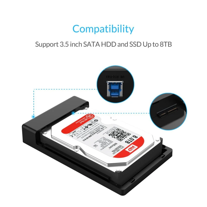 ORICO 3,5 дюймовый корпус для жесткого диска USB3.0 на SATA жесткий диск Внешний чехол для жесткого диска без инструментов 8 ТБ для 3," SATA HDD и SSD dapter