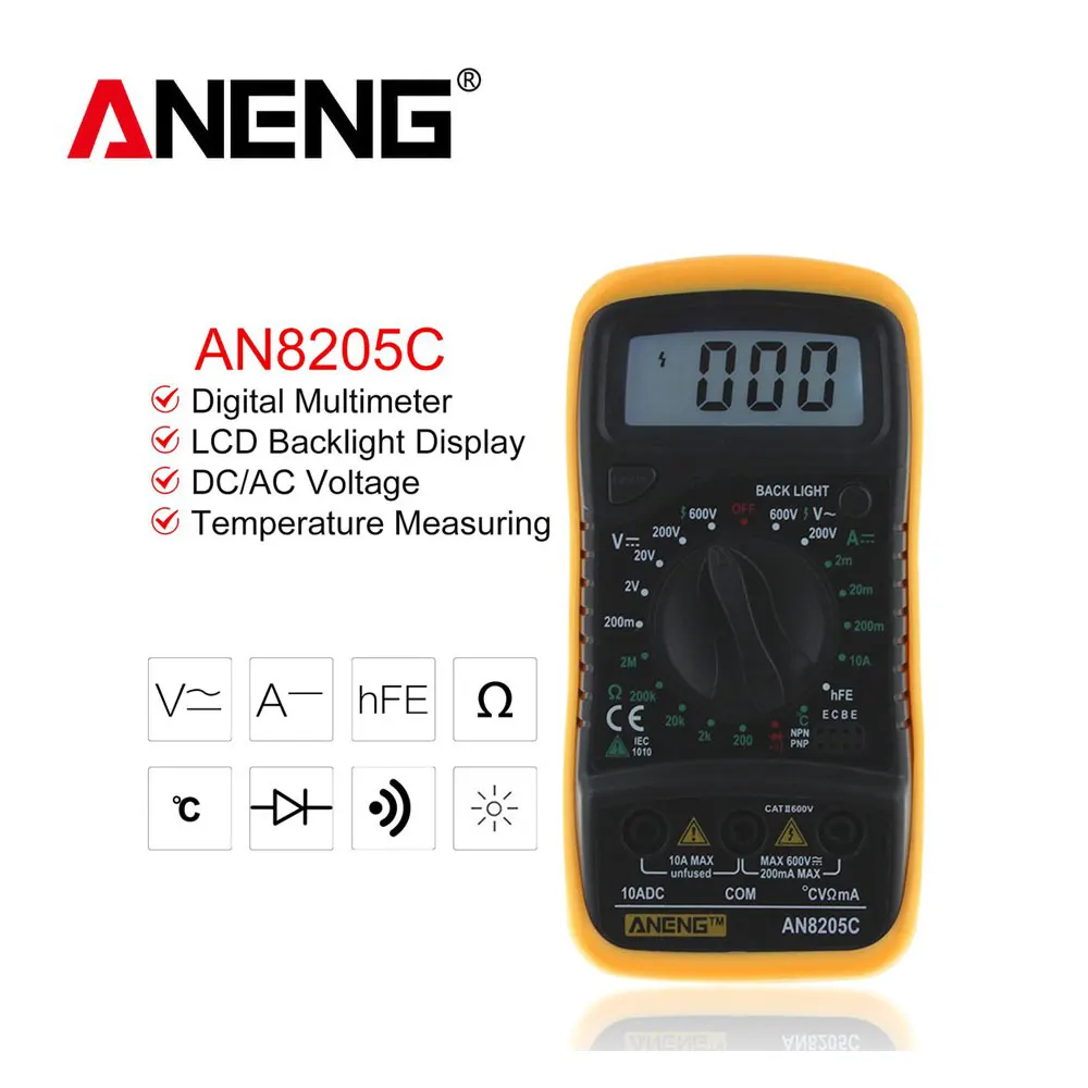 ANENG AN8205C термометрический цифровой мультиметр Вольтметр Амперметр AC DC Ом Вольт