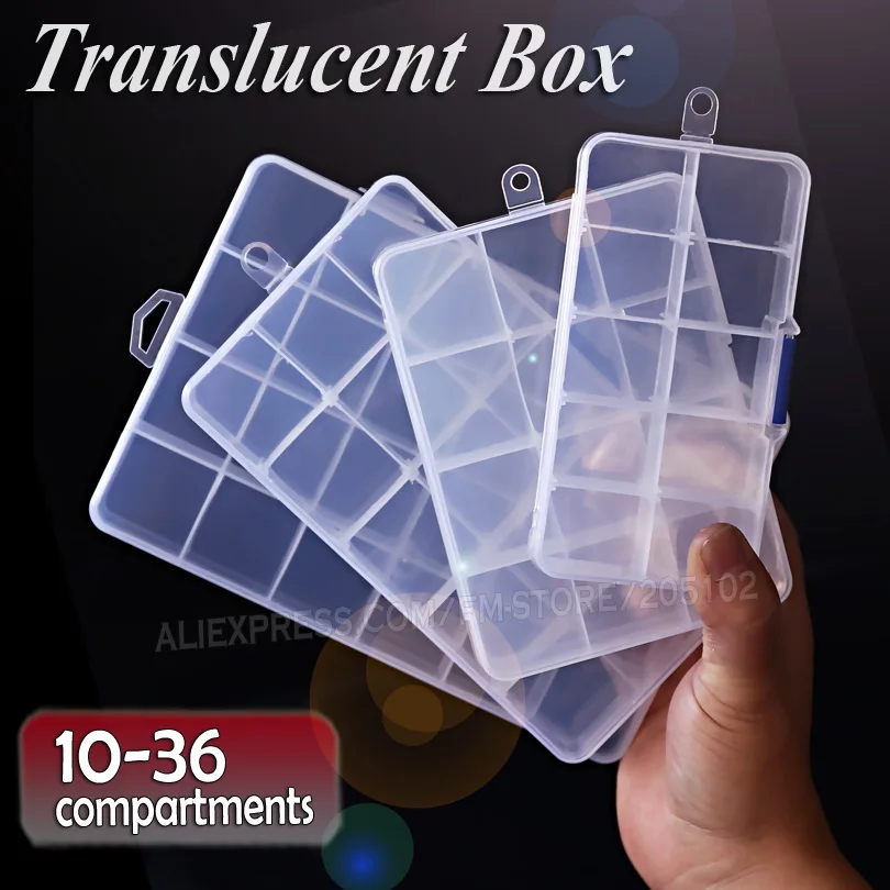 

Semi Clear Accessory Box Storage with ajustable dividers for DIY Nail Art Jewelry beads Crafts portable Pill Organizer container
