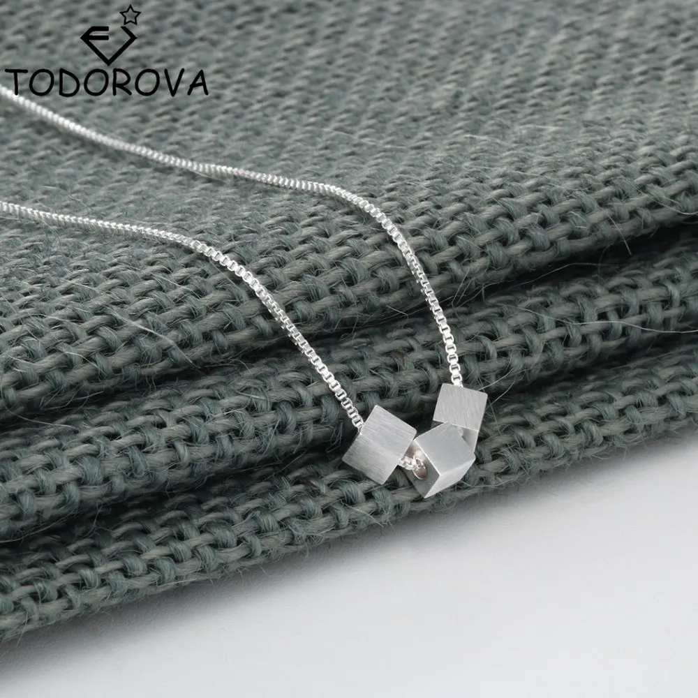 

Todorova Silver Three Box Cube Pendants & Necklaces Geometric Square Jewelry Accessories for Women Collar Colar de Plata