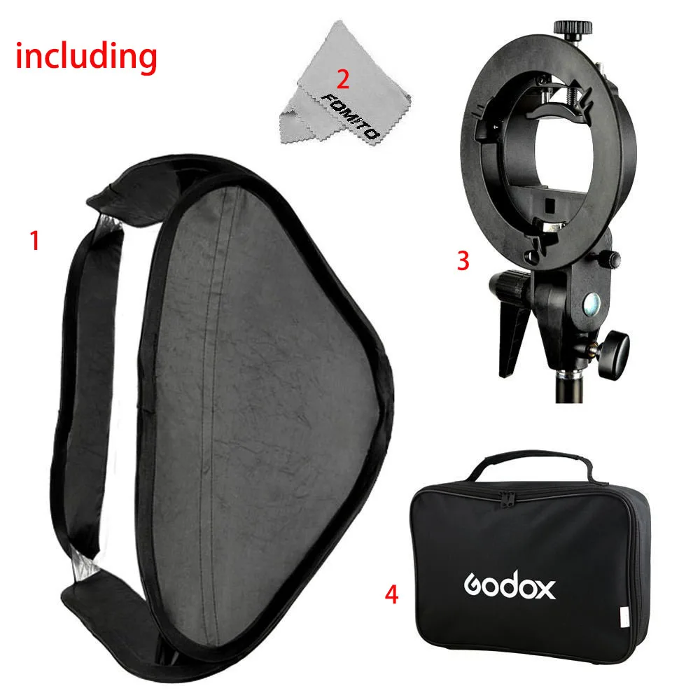 S type Bracket Mount Kit + 80cm * 80cm Ajustable Flash Softbox for