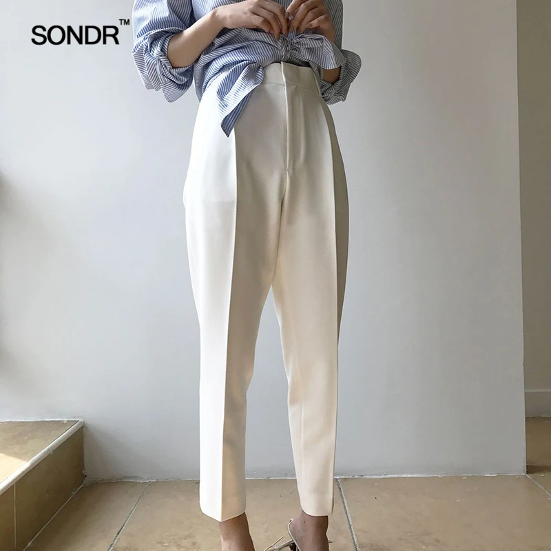 

SONDR 2019 spring High Waist seam design Draping pants of smoke tube restore ancient ways straight leg female black suit pan