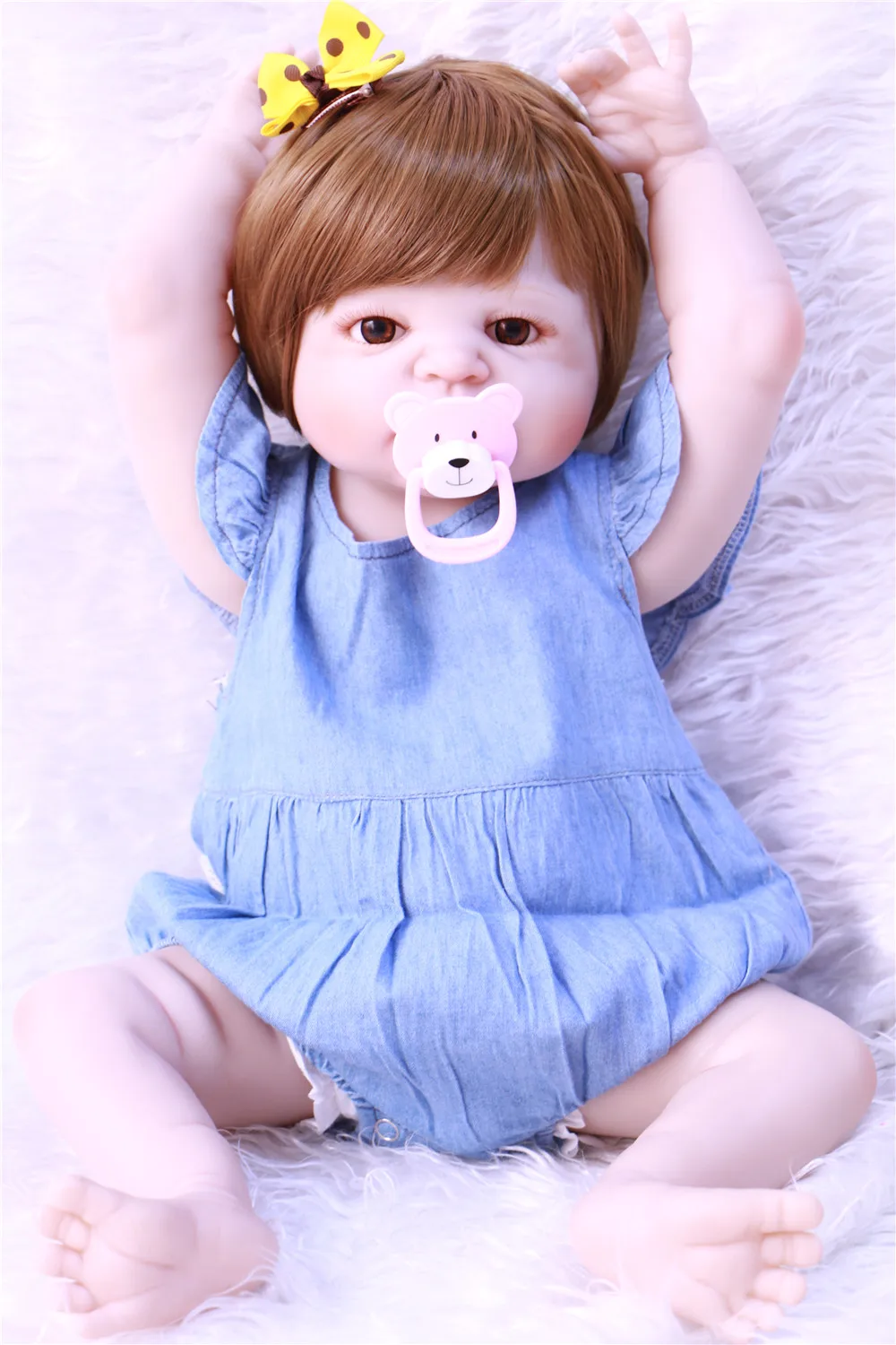 Full Silicone Reborn Girl Baby Doll Toys Sweet cowboy girl Princess Babies Doll 55cm children fashion Birthday Gift Present