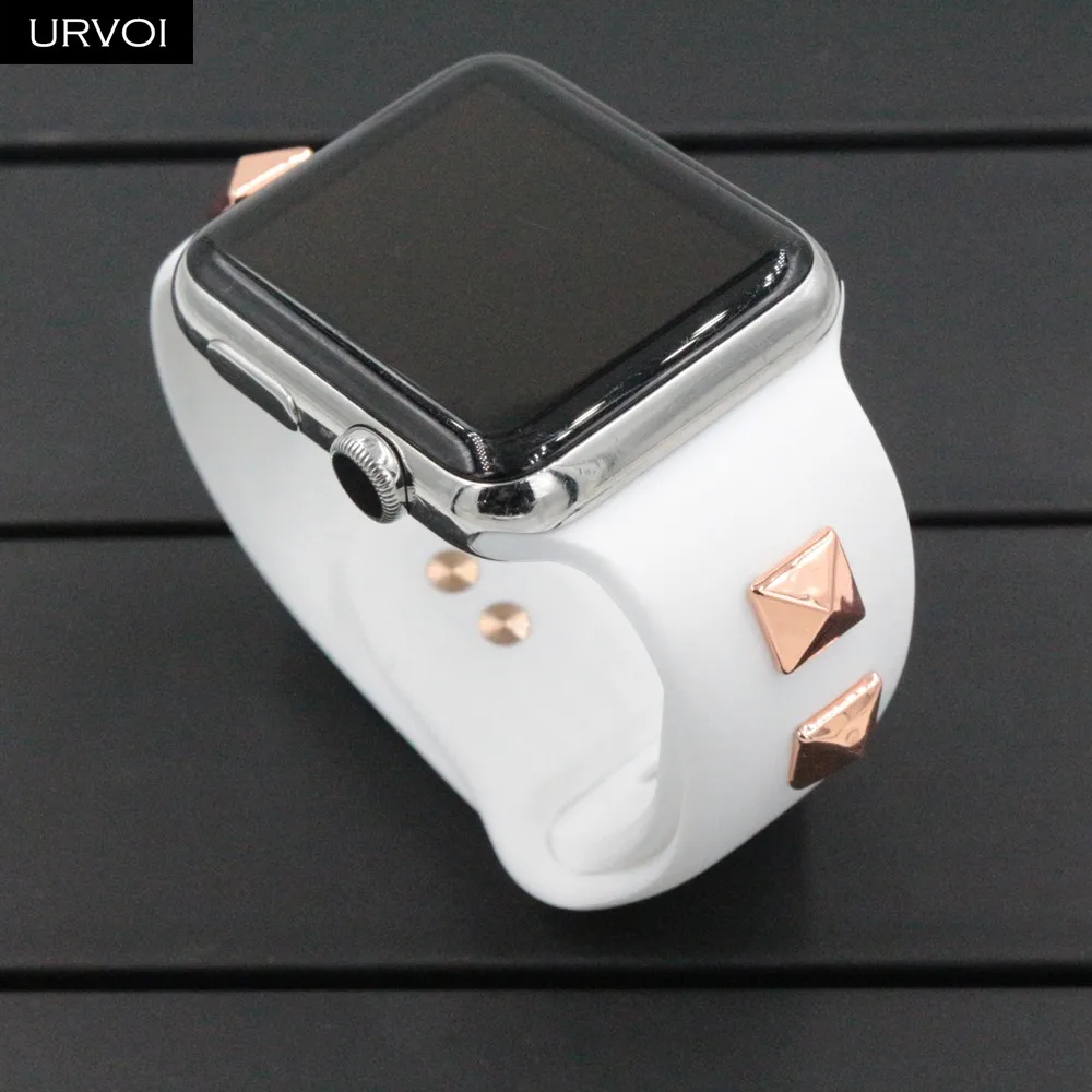 Спортивный ремешок URVOI для Apple Watch series 5 4 3 2 1, силиконовый ремешок с заклепками для iWatch, мягкий Сменный адаптер AW 38 40 42 44 мм