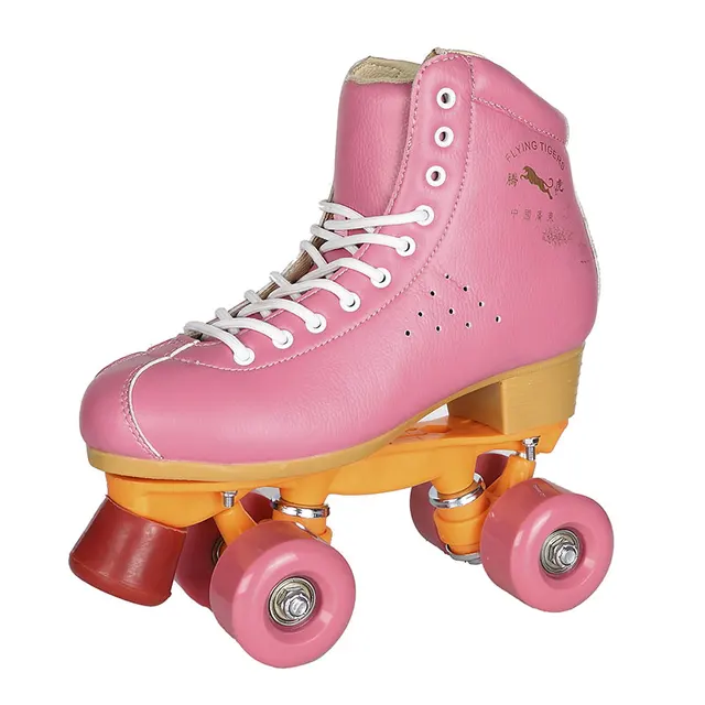 Professional Adults Double Line Roller Skates Shoes Genuine Leather