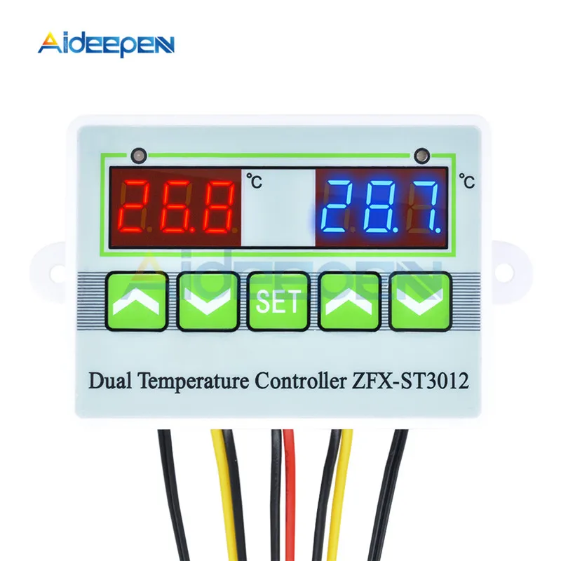ST3012 AC 110-220 В DC 12 В 24 В светодиодный цифровой двойной термометр контроллер температуры термостат инкубатор микрокомпьютер двойной зонд