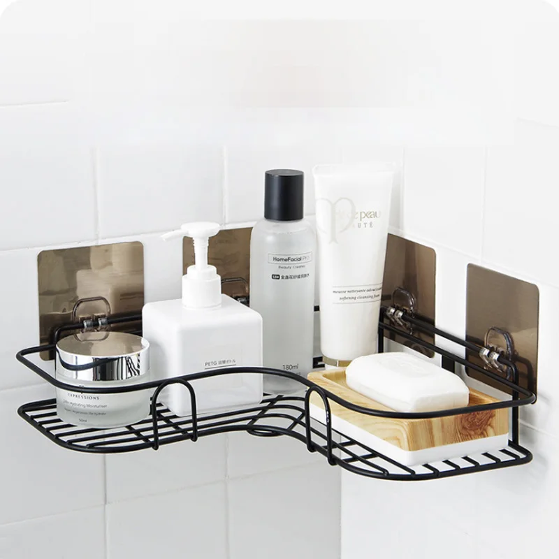 Bathroom tripod rack restroom bottle racks box holder seasoning cans shelf free punch corner rack wall suction kitchen storage Bathroom tripod rack restroom bottle racks box holder seasoning cans shelf free punch corner rack wall suction kitchen storage