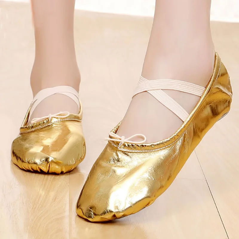 

USHINE professional new gold silver body-shaping training Yoga slippers shoes gym belly ballet dance shoes children girls woman
