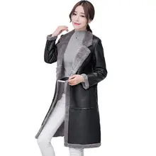 Меховой воротник Женская Длинная кожаная куртка пальто женская зимняя теплая с длинным рукавом размера плюс кожаная замшевая куртка Женская куртка пальто Q816