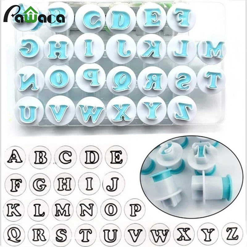 Estuche de 26 letras del alfabeto, letras, números, galletas, molde de sello, cortadores de galletas y sellos, para hornear Fondant DIY|Utensilios para galletas| - AliExpress