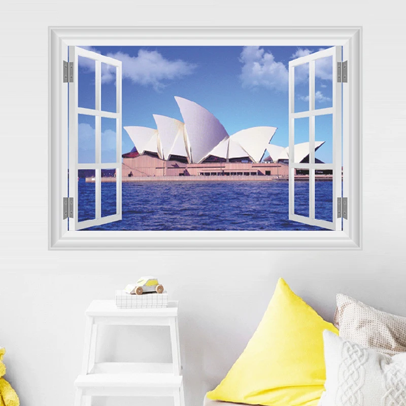 Обои для гостиной с изображением сиднейской оперы 3D наклейки на окна|wall sticker|stickers