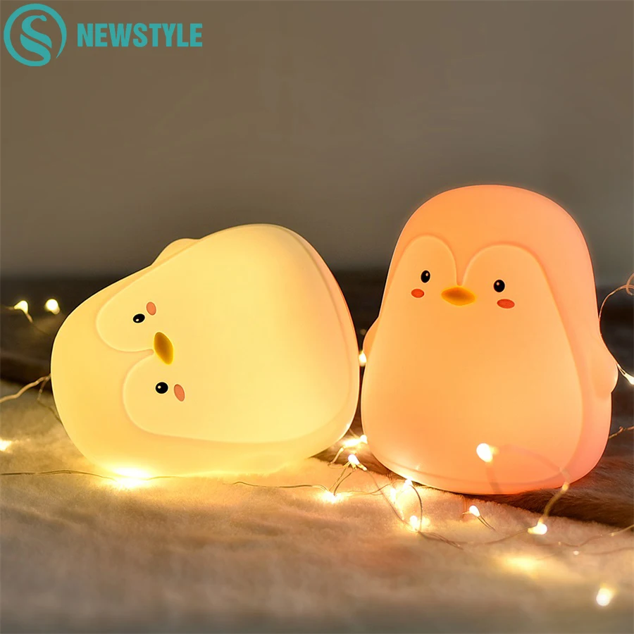 Penguin Silicone Touch Sensor Night Light Rechargeable 7 Colors USB Charging LED Night Lamp For Chi - 33040394817