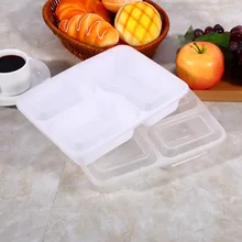 10 Unids Preparación de Comida Container w/Labio Desechable Microondas 3 Compartimiento de Almacenamiento de Alimentos