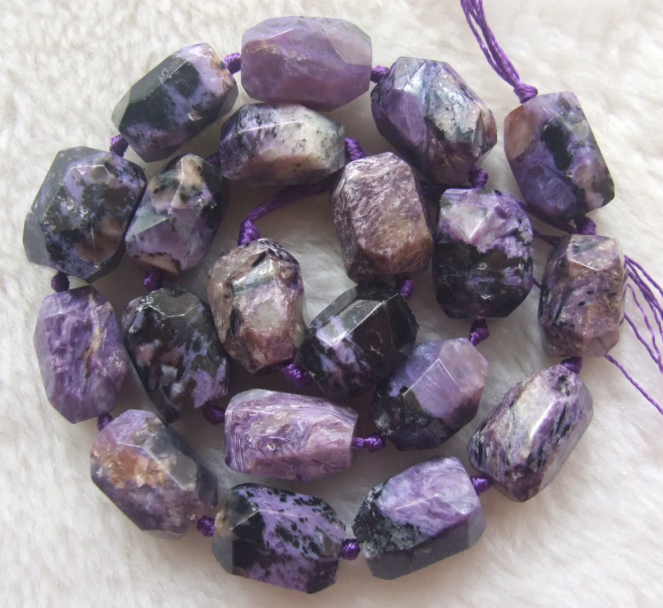 

13x18mm Natural Charoite Faceted Nugget Loose Beads 15.5"
